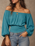Teal Off Shoulder Puff Sleeve Top