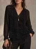 Black Sheer Polka Dot Tie Neck Blouse