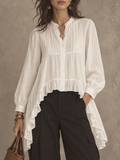 Cream Button Front Ruffle Hem Blouse