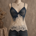 Blue Denim Lace Patchwork Cami Top