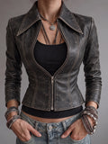 Charcoal Gray Distressed Leather Jacket