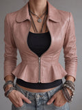 Blush Pink Peplum Leather Jacket