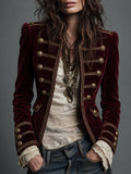 Burgundy Velvet Military Jacket