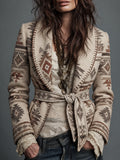Cream Aztec Pattern Wrap Jacket