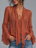Terracotta Draped Sheer Blouse