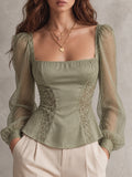 Sage Green Lace Panel Corset Blouse