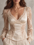 Ivory Lace Panel Satin Corset Blouse