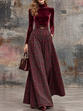 Burgundy Plaid Pleated Maxi Skirt Set