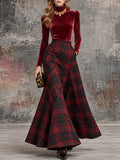 Burgundy Velvet Plaid Maxi Skirt Set