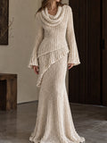 Cream Knit Cowl Neck Mermaid Maxi Dress