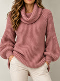 Pink Cowl Neck Ribbed Sweater