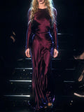 Burgundy Satin Long Sleeve Maxi Dress