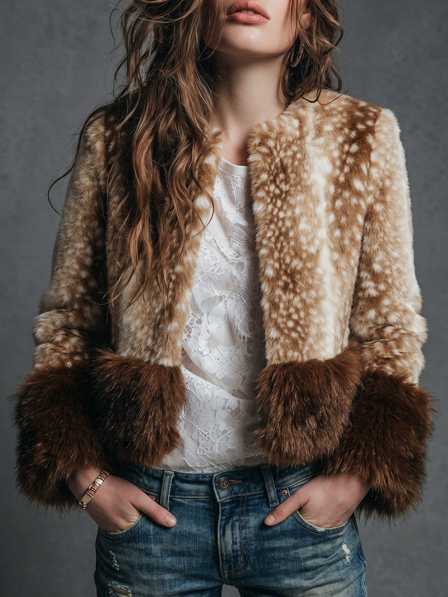 Cream Faux Fur Leopard Print Jacket