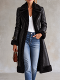Black Faux Fur Collar Faux Leather Coat