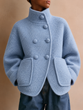 LightBlue Faux Fur Button Front Jacket