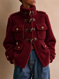 Burgundy Faux Fur Toggle Button Jacket