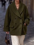 Olive Double Breasted Shawl Collar Coat