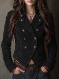 Black Suede Double Breasted Jacket