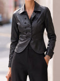 Black Faux Leather Double Breasted Jacket