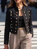 Black Military Button Front Cropped Jacket