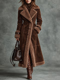 Brown Faux Shearling Trim Long Coat