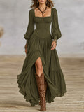 Olive Square Neck Corset Bodice Maxi Dress