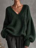 DarkGreen Oversized V Neck Sweater