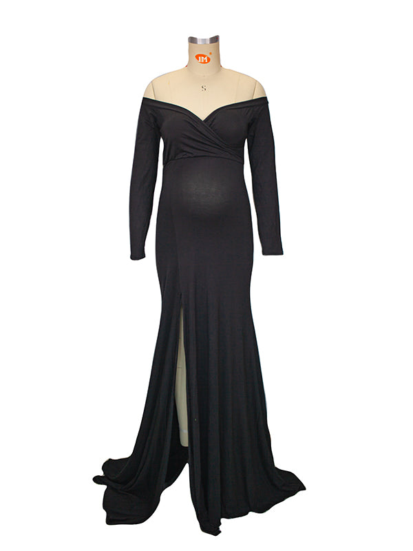 Side Split Mermaid Off Shoulder Bodycon Photoshoot Maternity Maxi Dress