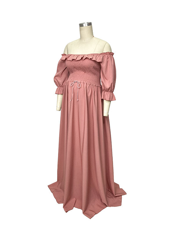 Pink Boho Flowy Bump Friendly Off Shoulder Photoshoots Maxi Dress