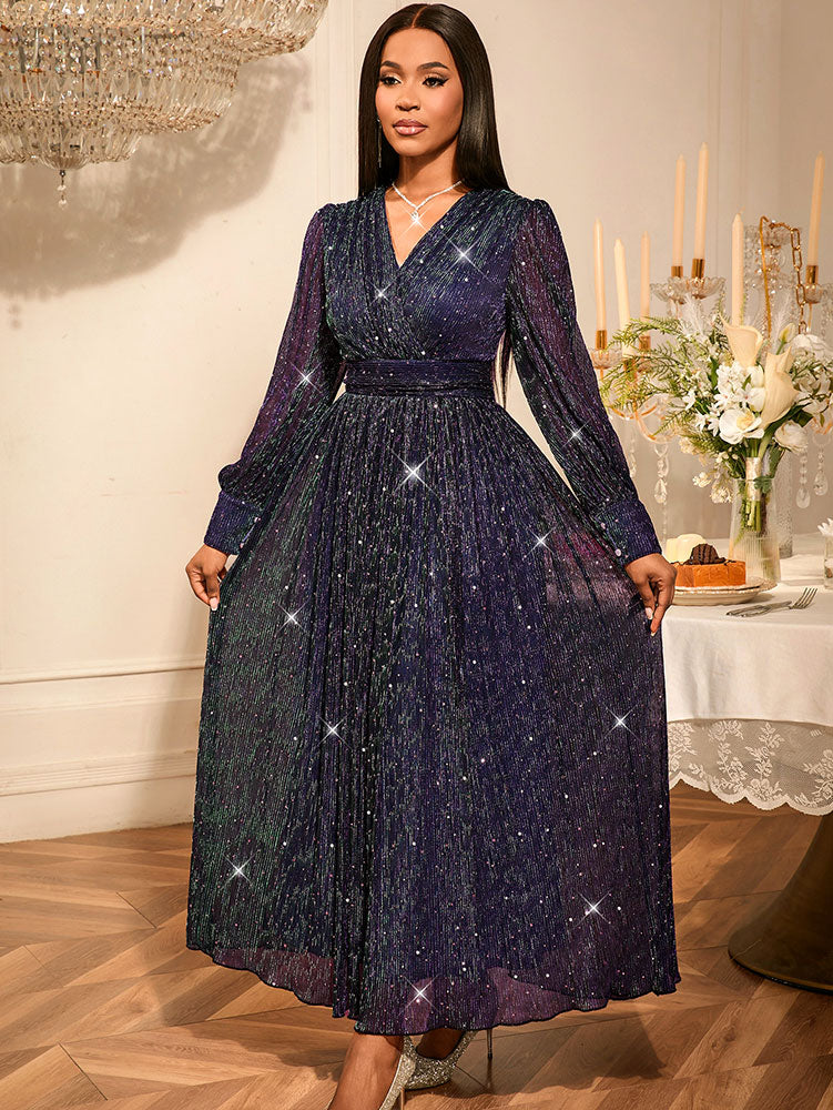 Purple Sequins A Line Dress Party Wedding Evening Outfits