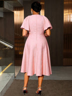 Elegant Jacquard A Line Church Dress 3D Flower Puff Sleeve