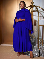 Elegant A Line Dress Pleated Half High Collar Shawl sleeves