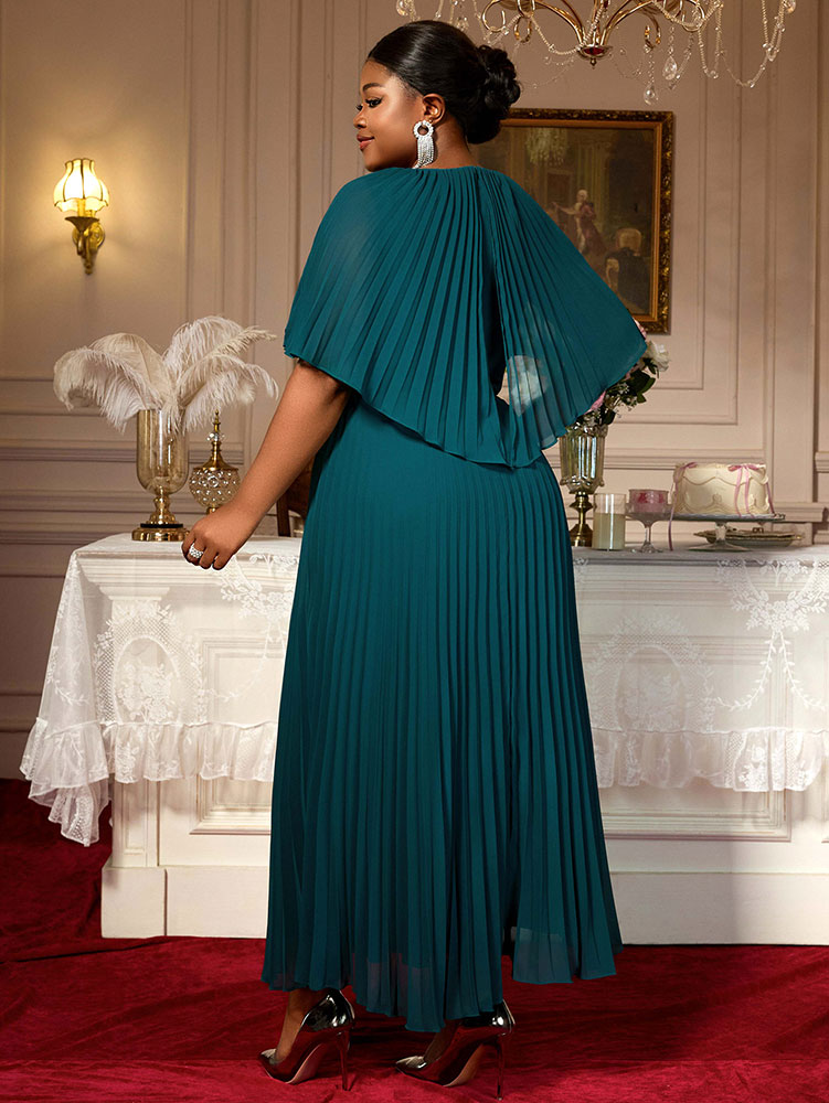 Elegant Maxi Pleated A Line Church Dresses Cape sleeves