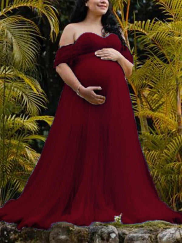 Grenadine Tulle Lace Off Shoulder Baby Shower Photoshoot Pregnant Maternity Maxi Dress