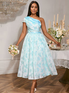 Elegant Jacquard A Line Wedding Guests Dress One Shoulder