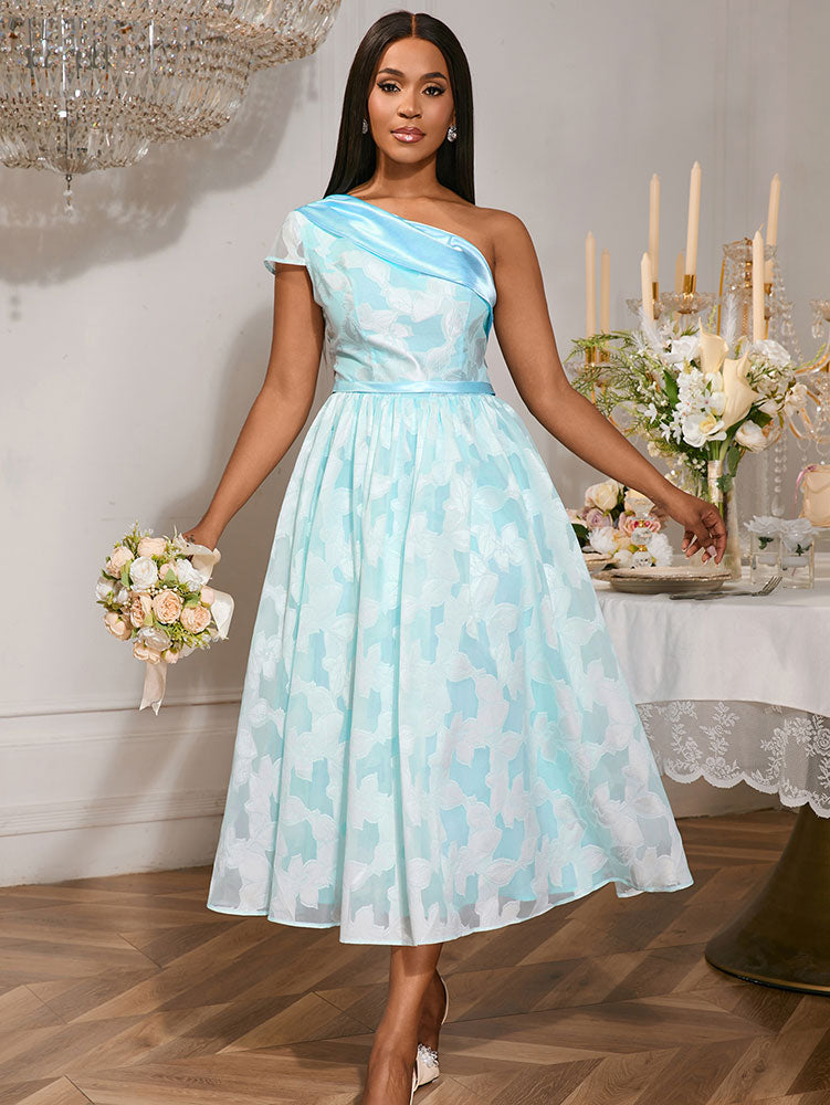 Elegant Jacquard A Line Wedding Guests Dress One Shoulder