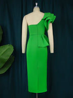 Women One Shoulder Long Green Party Dress