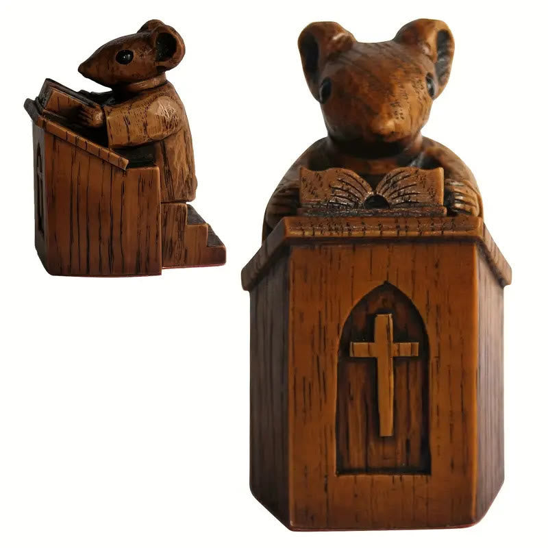 Christianartworkshop Rustic Vintage Style Brown Resin Church Mice Stereoscopic Desktop Ornaments