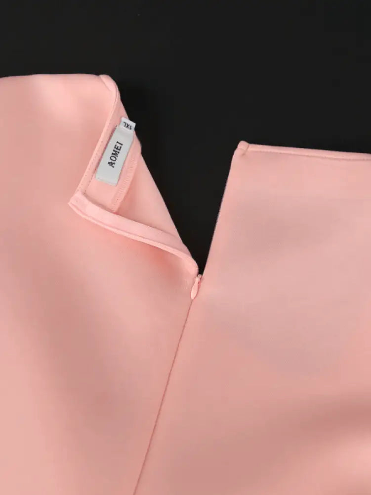Asymmetrical Collar Pink Dress A Line Midi