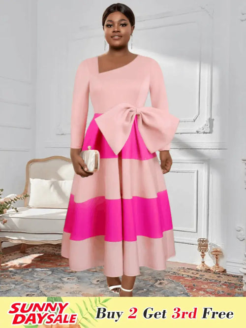 Asymmetrical Collar Pink Dress A Line Midi