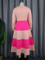 Asymmetrical Collar Pink Dress A Line Midi