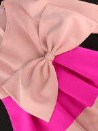 Asymmetrical Collar Pink Dress A Line Midi