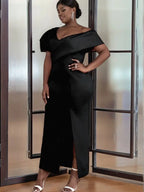 Bare Shoulder V Neck Puff Sleeve Dresse Maxi