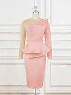 Beading Mesh Patchwork Office Dress Midi