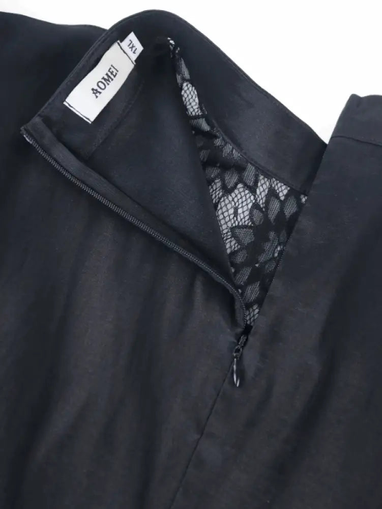 Black Lace Patchwork Puff Sleeve Maxi Dress