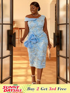 Bowtie Asymmetrical Sequin Party Dress Midi