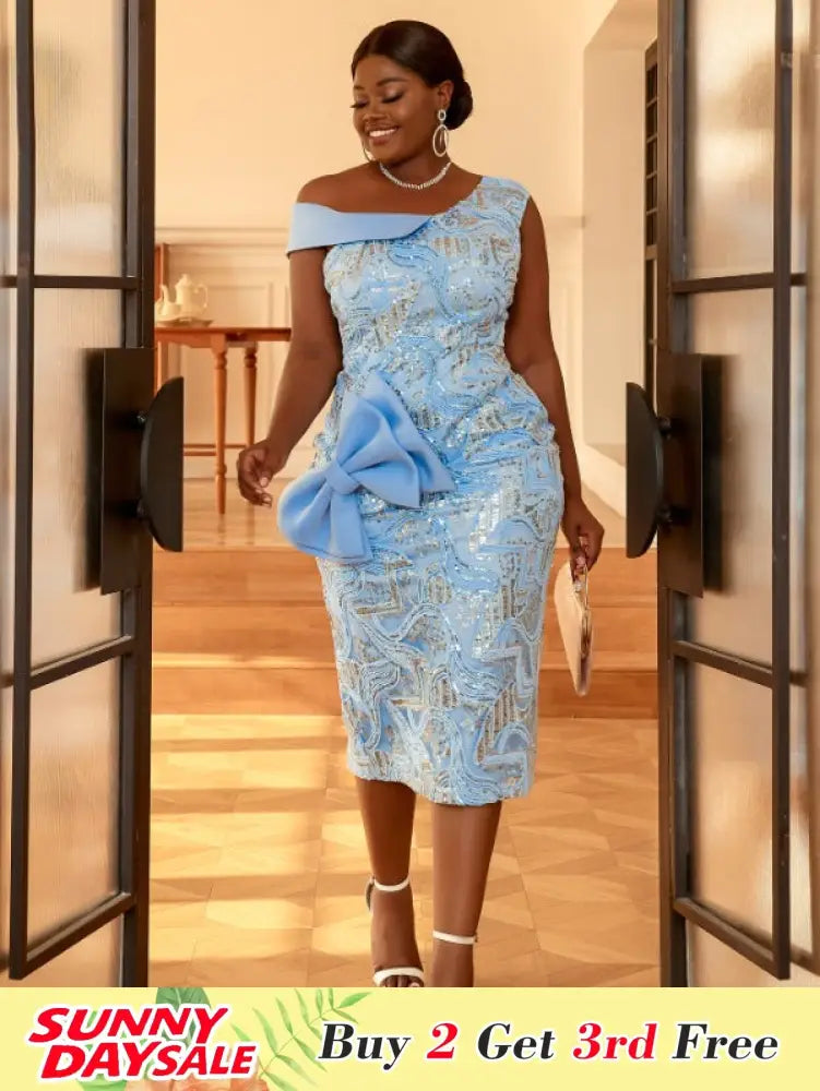 Bowtie Asymmetrical Sequin Party Dress Midi