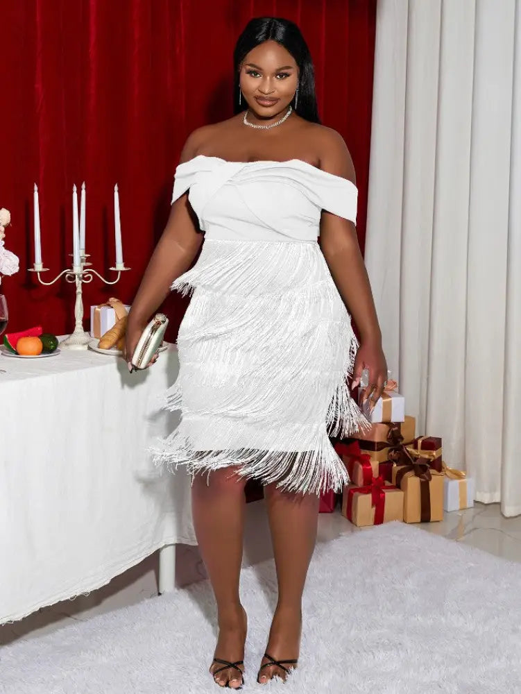 Chest Wrap Off Shoulder Dresses Backless Bodycon Fringed Party High Waist