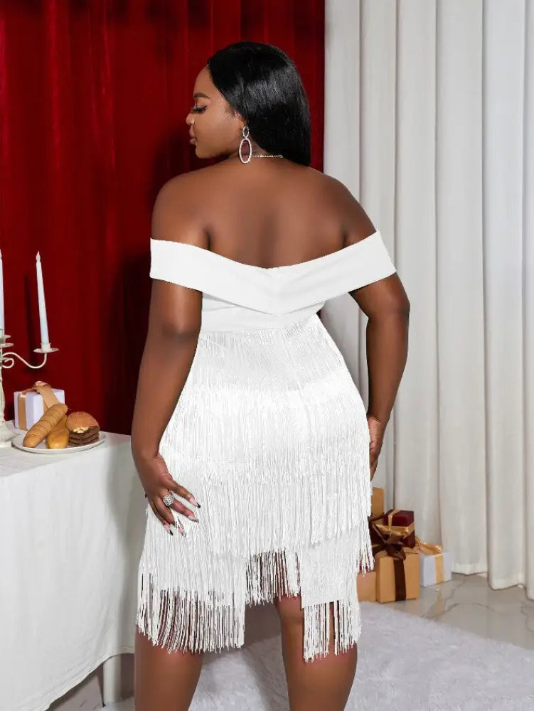 Chest Wrap Off Shoulder Dresses Backless Bodycon Fringed Party High Waist