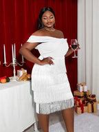 Chest Wrap Off Shoulder Dresses Backless Bodycon Fringed Party High Waist